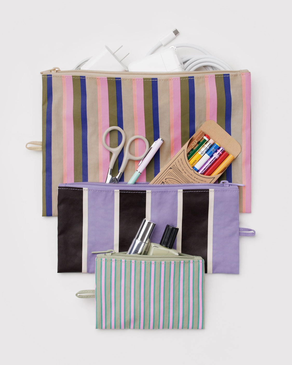 Flat Pouch Set - Candy Shop Stripes - Modern Utility Set