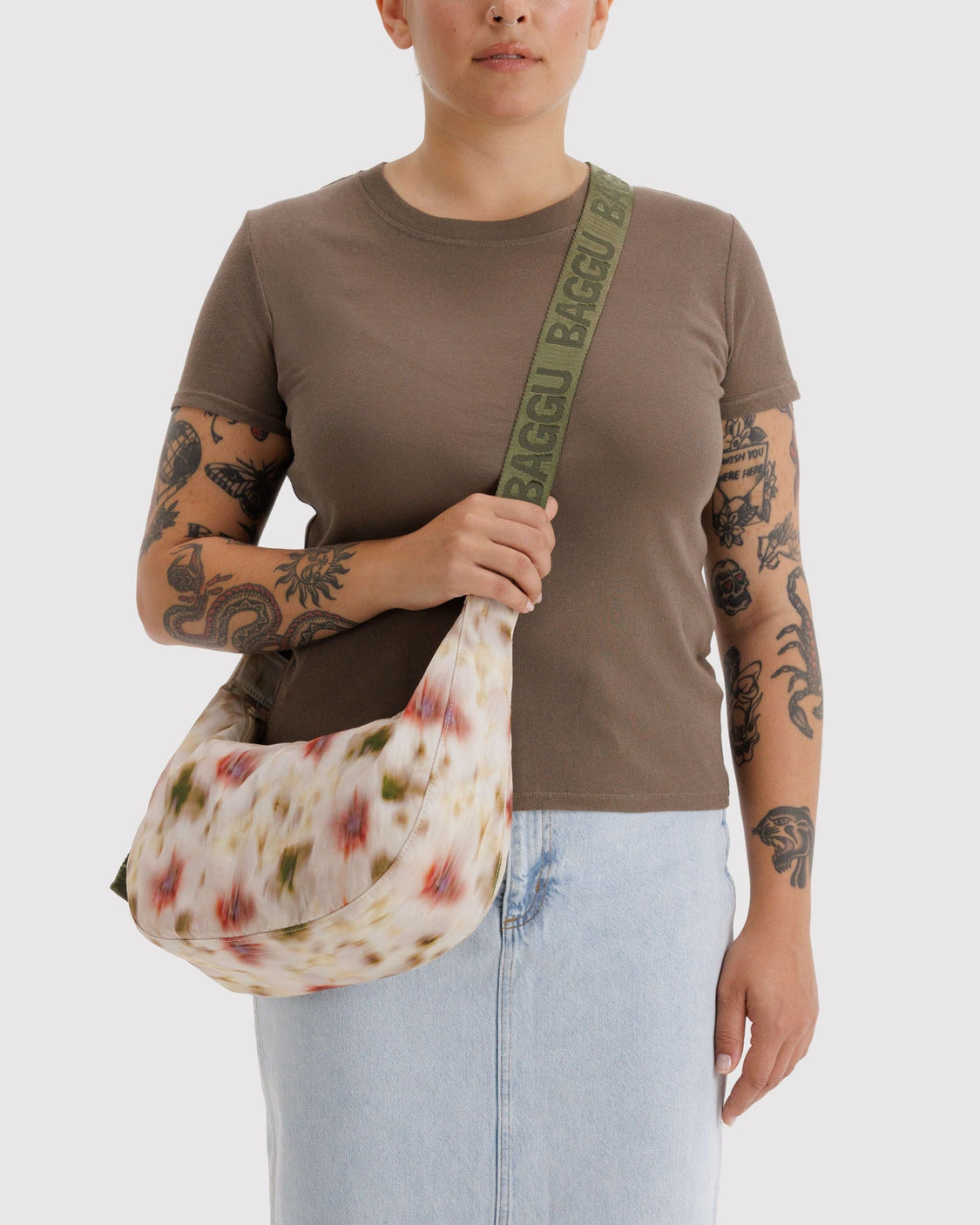 Medium Nylon Crescent Bag - Abstract Floral - Daily Street Tote