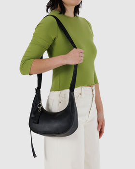Small Recycled Leather Crescent Bag